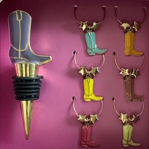 Cowgirl Boot Wine Charms & Bottle Stopper Set